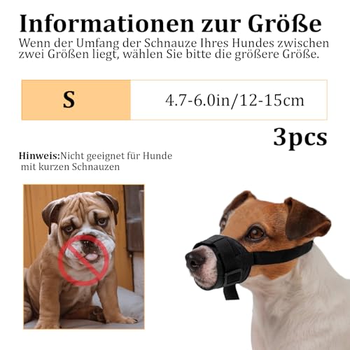 3 Stück Maulkorb Kleine Hunde Schwarzer mit Klettverschluss, Verstellbarer Giftköderschutz Hund zum Verhindern von Beißen, Bellen und Kauen für Hundemaulkorb für Kleine Hunde(Klein)