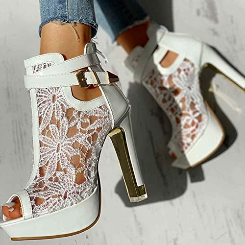 ZBYY Women's Lace Peep Toes High Heels Ankle Boots Open Toe Lace Slip On Wedding Pumps Bride Dress Platform Sandals2