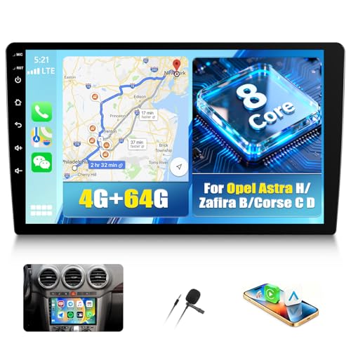 CAMECHO 8 Core丨4G+64G Android 15 Carplay Radio Coche para Opel Astra H/Zafira B/Corse C D con Carplay Android Auto GPS, Pantalla de 9 Pulgadas con Bluetooth DSP RDS MirrorLink