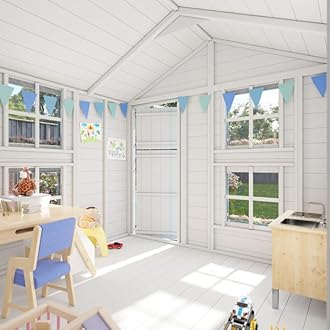 BillyOh Kids Playhouse Wooden Play House Wendy House Garden Outdoor Boys Girls Kids Toys Peardrop Extra (6x7 with Fence)