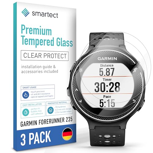 smartect Cristal Templado [3 Piezas, Clear] para Garmin Forerunner 235, Protector de Pantalla HD Antiarañazos, Sin Burbujas, Dureza 9H, 0.3mm Ultra Transparente, Ultra Resistente