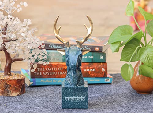 Image of Resin Deer Head Showpiece Geometrical Animal Figurine for Table Top Good Luck Vaastu (9 inch, Green)