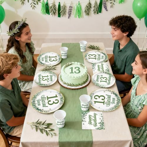 168Pcs Happy 13th Birthday Party Supplies Sage Green 13th Birthday Plates and Napkins Official Teen Decoration Green Cheer to 13 Years Tableware Set for Her Party Supplies，Serves 24 by Greencian - Image 7