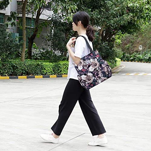 Image of KAMO Floral Tote Bag - Waterproof Lightweight Handbags Travel Shoulder Bag for Hiking Yoga Gym Swimming Travel Beach