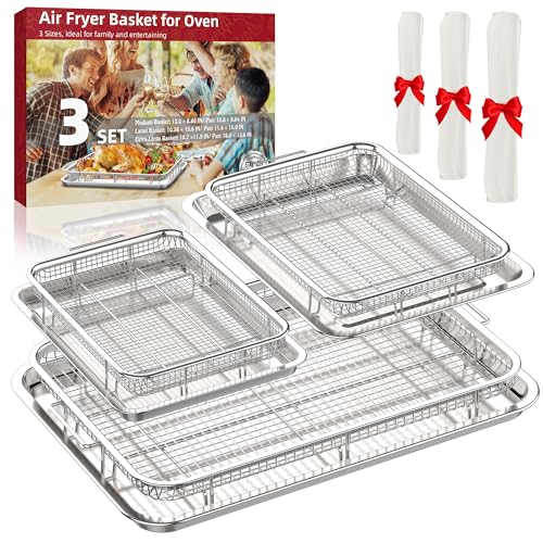 Air Fryer Basket for Oven, 3 Set Stainless Steel Oven Air Fr...