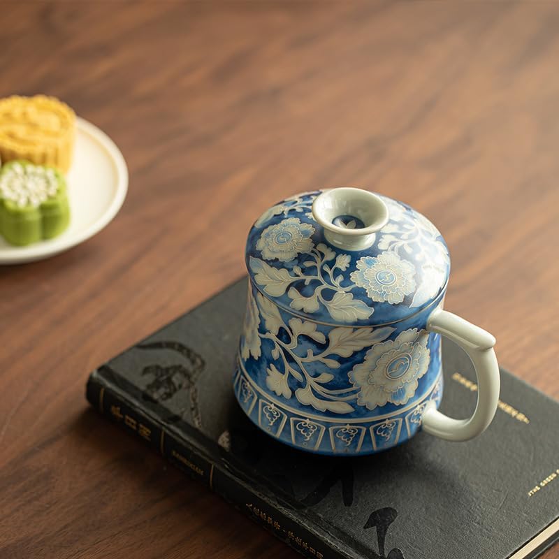 Tea Cup Ru Kiln Yuan Blue and White Office Host Handle Drinking Ceramic Set Soaking Container