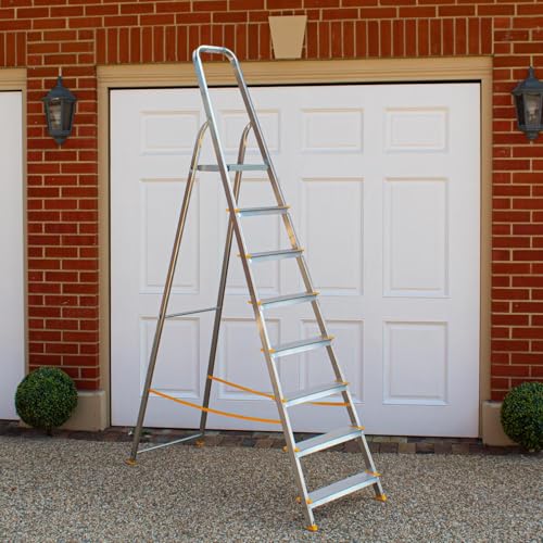 BPS Aluminium Step Ladder | Folding Ladder | Ladders | Trade & DIY | Non-Slip Feet | Hand Rail | 8 Step