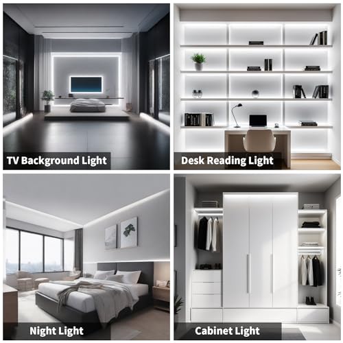 Image of 16.4FT /5M COB LED Strip Light, Cold White 6000K Cuttable LED Tape Lights, 8mm Width, CRI93+ Dimmable Flexible Light Strip for Bedroom Kitchen TV Backlight Cabinet Mirror Decor(with Plug)