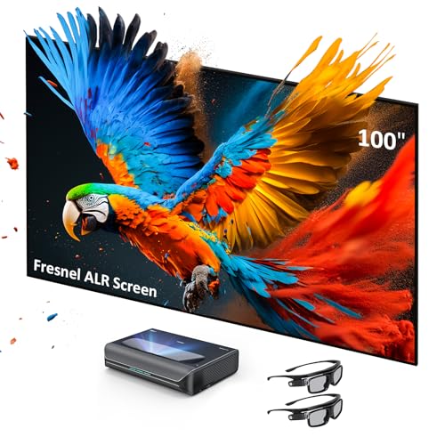 Image of NexiGo Aurora Pro Ultra Short Throw 4K Tri-Color Laser Projector with 100 inch Fresnel ALR Screen and DLP Link 3D Glasses, 2400 Lumens Brightness, Dynamic Laser Dimming, 85% ALR for Clear Daylight Viewing