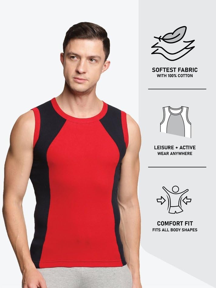 Image of Genx Men's Super Combed Cotton Gym Vest with Sports Style (Pack of 2) (Color May Vary)