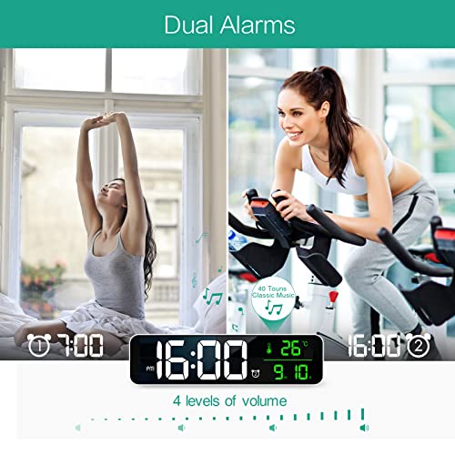 Oria OUS-WA123W Large Digital Wall Clock, 10.5'' Led Alarm Clock, With Date Temp Display, Dual Alarms thumb #4