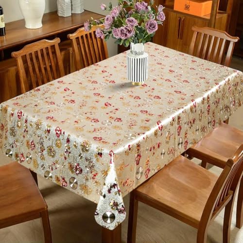 Image of Dakshya Industries PVC Waterproof Withoutlace Dining Table Cover (Size - 54X78 Inch) Rectangle 6 Seater Heat Rasistant, Red & Golden