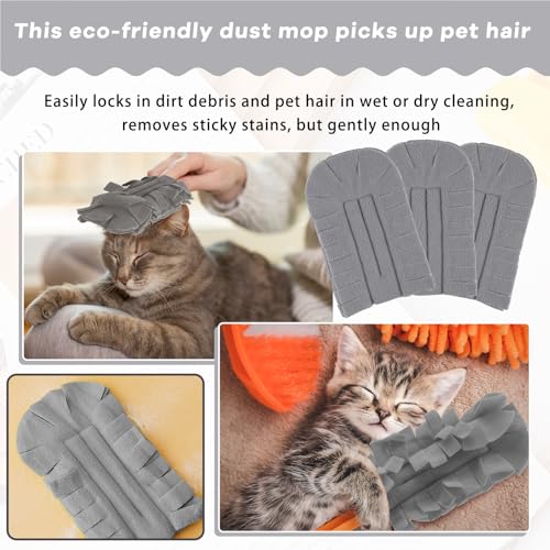 Image of Zubebe 6 Pcs Reusable Duster Refills Fleece,Grey | Soft Polyester Fiber Flat Duster Refill Multi Surface Washable Cleaning Pad Tools for Home, Blinds, Car, Pet, Furniture, Fans