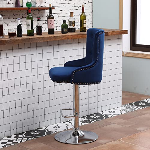 Bar Stools Swivel Counter Height Bar Stools With Velvet Upholstered Adjustable Bar Chair Polished Chrome Metal Base For Counter Kitchen Island (Blue 2 Pack) #TOP3