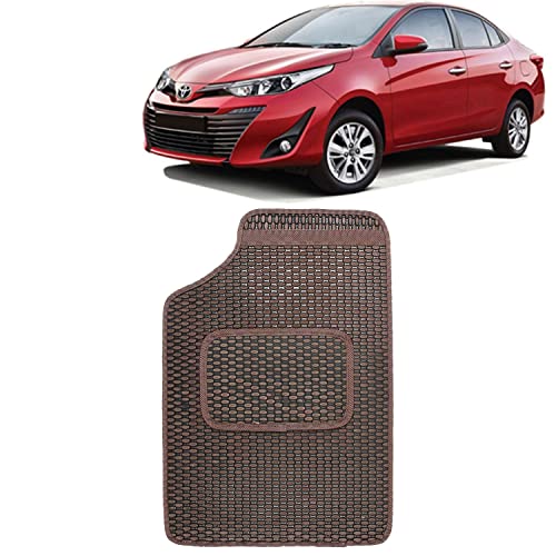 Image of Kingsway Dotted Design Car Floor Foot Mats Universal Fit for Toyota Yaris, Model Year : 2018 Onwards, Water and Dustproof, Color Brown, Set of 5 Pieces