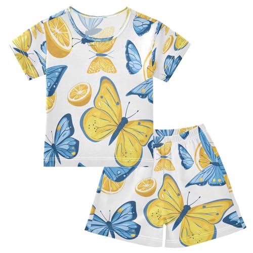 senya Short Sleeve Pajamas Sets Summer Cotton Sleepwear Blue Butterfly Lemon