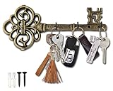 Comfify Decorative Wall Mounted Cast Iron Key Holder Rack- Vintage Key Shape Rack with 3 Hooks - Wal