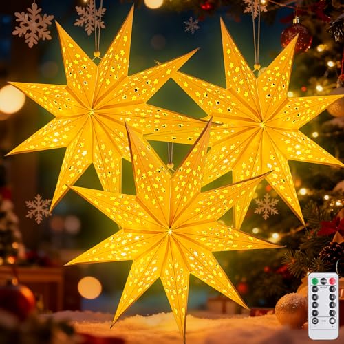 3Pcs Papierstern Lampenschirm,50cm LED Papiersterne Zum Aufhängen mit...