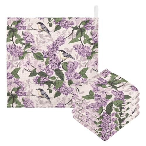 Image of vvfelixl Bloom Lilac Magno Baby Burp Cloths Baby Muslin Washcloths for Boys Girls Cotton Babys Face Towel for Newborn Infants Soft and Absorbent 11.8 X 11.8 in, 5 Pack