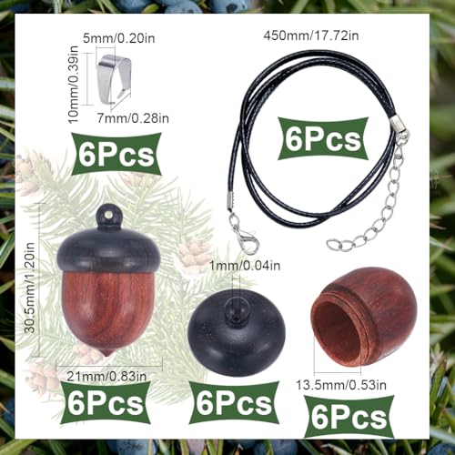 SUNNYCLUE 6 Sets Wooden Acorn Locket Necklace Making Kit Wooden Acorn Charms Wood Acorn Charms Autumn Christams Mini Wooden Nut Charms Brown Detachable Wood Acorn Box Charms for jewellery Making Kits - Image 2