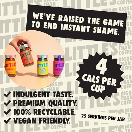 Little's Flavoured Instant Coffee Dragons Den Bundle, 6 Pack (50g x 6) - Flavours: Vanilla, Caramel, Rich Hazelnut, Toffee Nut, Double Chocolate, Irish Cream - Vegan Friendly, Low Calories