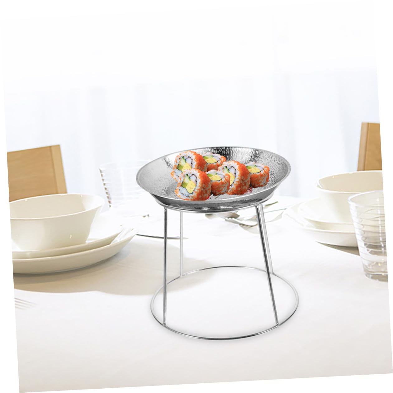 Reggi Piatto da Esposizione per Frutti di Mare 2 Pezzi in Acciaio Inox | Doppio Livello per Buffet, Finitura Argento, Facile da Pulire e Riporre