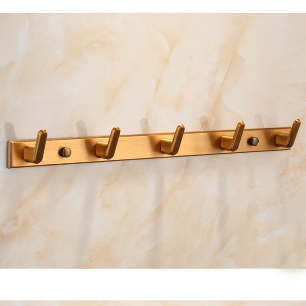 LMYSXAOZ Vintage Metal Coat Rack Wall Mount, Gold Aluminum Thickened Hooks Hanging Rail Antique Clothes Towel Racks for Bathroom Entryway Bedroom Behind The Door 3hook
