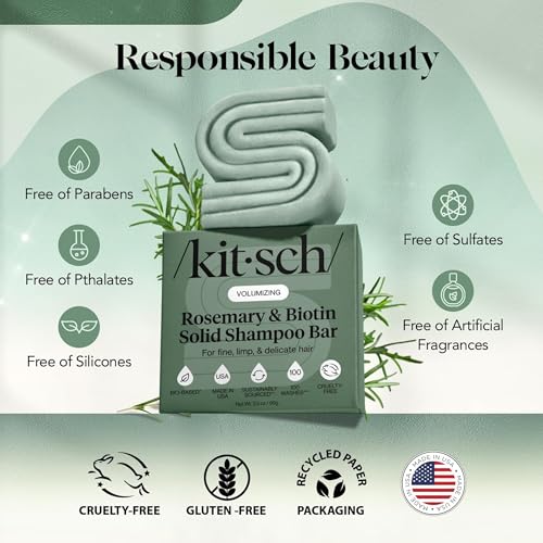 Image of Kitsch Rosemary & Biotin Shampoo Bar - For Hair Growth, Strengthening, Thickening & Volumizing Shampoo for Women and Men - Free of Parabens, Sulfates & Silicones - Made in USA, 3.5 oz
