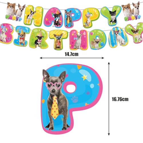 POMNUG Chihuahua Hund Geburtstag Dekorationen Nette Chihuahua Party Dekorationen beinhaltet Chihuahua Happy Birthday Banner, hängende Wirbel, Kuchen Topper, Cupcake Topper, Ballons, POMNUG-AB02