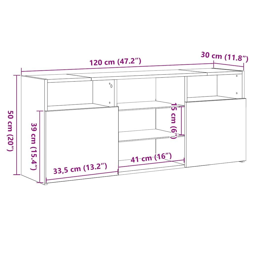vidaXL TV-Schrank mit LED-Beleuchtung, Weiß, 120x30x50 cm, Holzwerkstoff & Sicherheitsglas, TV-Board für Fernseher bis 50", Lowboard mit Ablagen, Modernes Wohnzimmermöbel