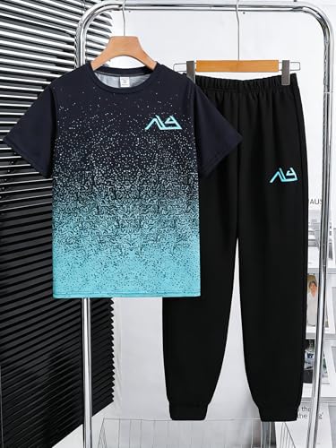 Image of Boys Clothes Gradient T-Shirt Jogger Pants Set 8-13 Years Casual Sportswear Summer Outfit Set
