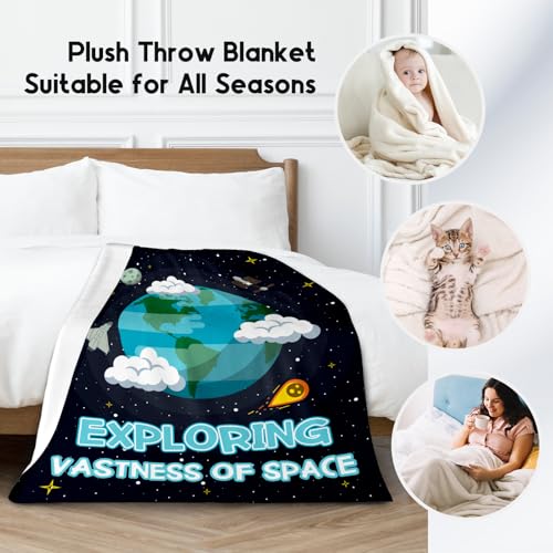 Planet Blanket for Kids - Black Soft Fuzzy Throw Blanket Gifts - 60x80 Inches Cute Blankets for Bed, Couch & Living Room