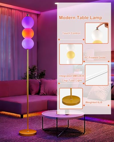 Image of Lightdot RGB Floor Lamp with Touch Control, Dimmable Globe Modern Standing Lamp, RGB&3000K Color Changing LED Floor Lamp Ambient Lighting, Yellow Tall Lamp for Living Room Bedroom Gaming Corner Decor