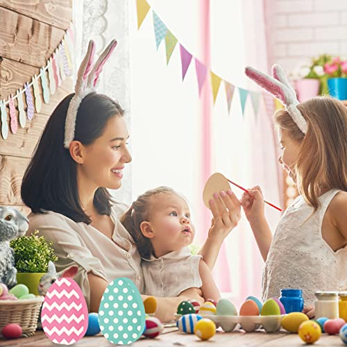 Whaline 8Pcs Easter Egg Wooden Cutouts Unfinished Easter Egg Shaped Table Wooden Signs Craft Tags Easter Egg Wood Slice Ornament For Easter Spring Home Decor Classroom Diy Art Craft Party Supplies #TOP4