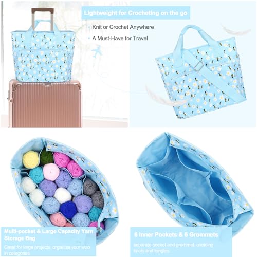 Image of Katech Large Crochet Bag with Beginner Crochet Books, Yarn Storage Organizer Crochet Travel Bag for Crochet Hook, Knitting Accessories, Knitting Bag Crochet Tote Bag for Crochet Lover Gift