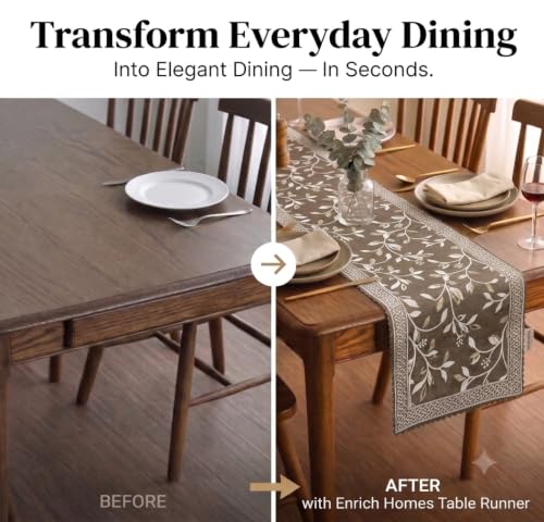 Image of Premium Embroidered Dining Table Runner 6 Seater | Washable Heat Resistant Fabric | Cotton-Silk Blend | Fits 4 & 8 Seater Dining Table | Centre Table Decor | 13 x 72 Inch | Coffee