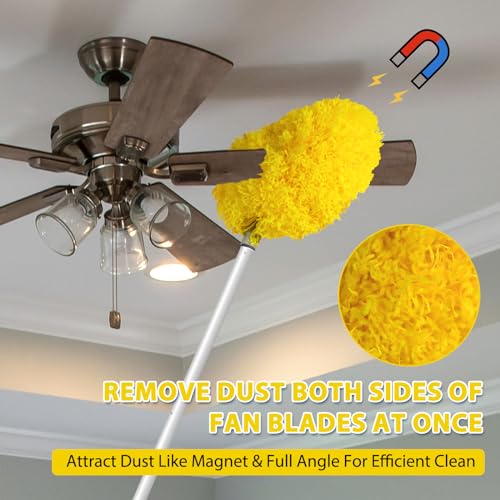 Image of Ceiling Fan Cleaner Duster High Ceiling Extended Fan Blade Cleaner from 13 to 50 Inch Reusable Microfiber Ceiling Fan Duster with Extension Handle for Furniture Bookshelves Wall Door (Yellow)