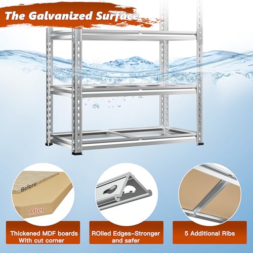 Image of REIBII Garage Shelving, 5 Tier Storage Shelves Load 2400LBS, Adjustable Garage Shelving Heavy Duty, Metal Shelving Unit with Waterproof Columns, 35.5 inch W x 11.9 inch D x 72 inch H, Galvanized, 4 Pack
