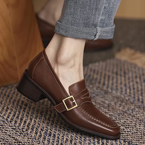 Image of MOOMMO Women Chunky Heel Penny Loafers Square Toe Buckle Slip On Comfort | Office Ladies Loafer Pumps 2 inch Stacked Block Heel Dress Loafers Oxfords Walking Dress Shoes Casual Size 4-11 M US
