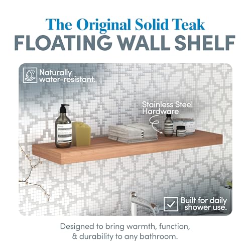 Image of AquaTeak Moa 30 inch Teak Floating Shelf, Wall Mounted, Holds Up to 10 lbs