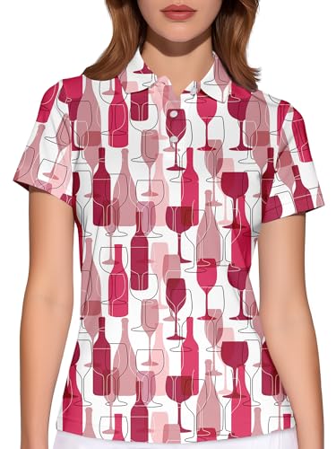 PAGYMO Funny Wine Golf Shirts for Women Print Crazy Patterned Polo Shirt, Small, Aop-wpol-65164