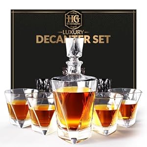 Whiskey Decanter Set for Men with 4 Glasses For Whisky, Bourbon, Rum, Scotch, Crystal Clear Decanter Sets – Whiskey Gifts for Men Dad Him