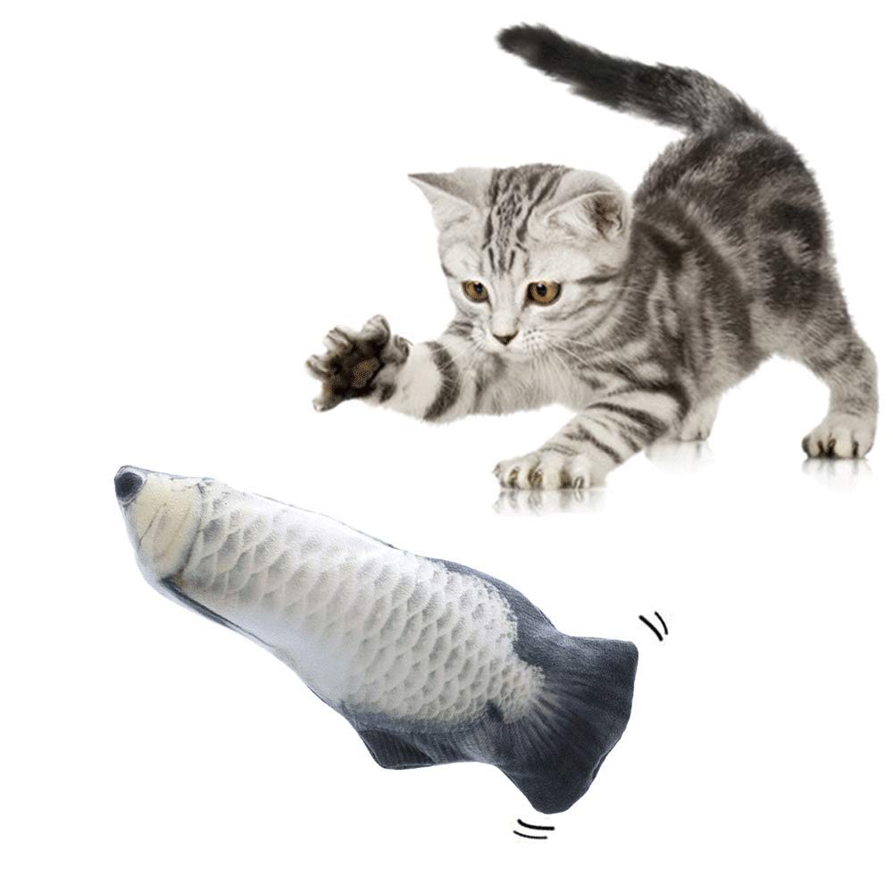 Electric Cat Toy Simulation Plush Fish Shape Toy Doll, Realistic Cat Kicker Fish Catnip Toy, Funny Interactive Pets Pillow Chew Bite Kick Supplies for Cat/Kitty/Kitten Fish Flop