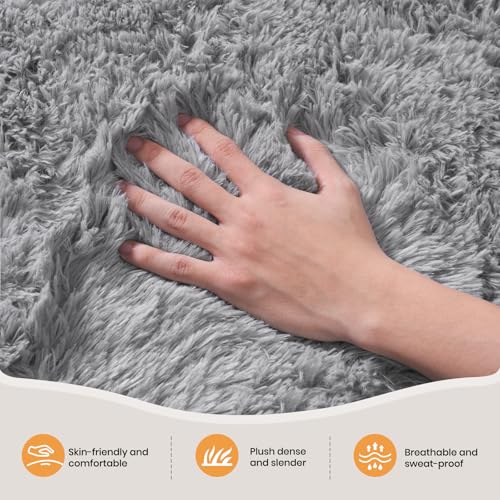 Zentavio Area Rugs for Living Room Large Rugs for Bedroom 6x9 Carpet Fluffy Furry Soft Shag Aesthetic Plush High Pile Gray Throw Rug for Nursery Kids Room Dorm Light Grey