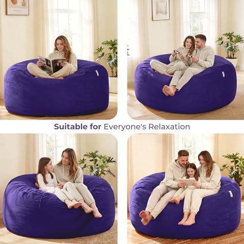 Image of HABUTWAY Bean Bag Chair: Giant 6' Memory Foam Furniture Bean Bag Chair with Microfiber Cover - 6Ft,Purple