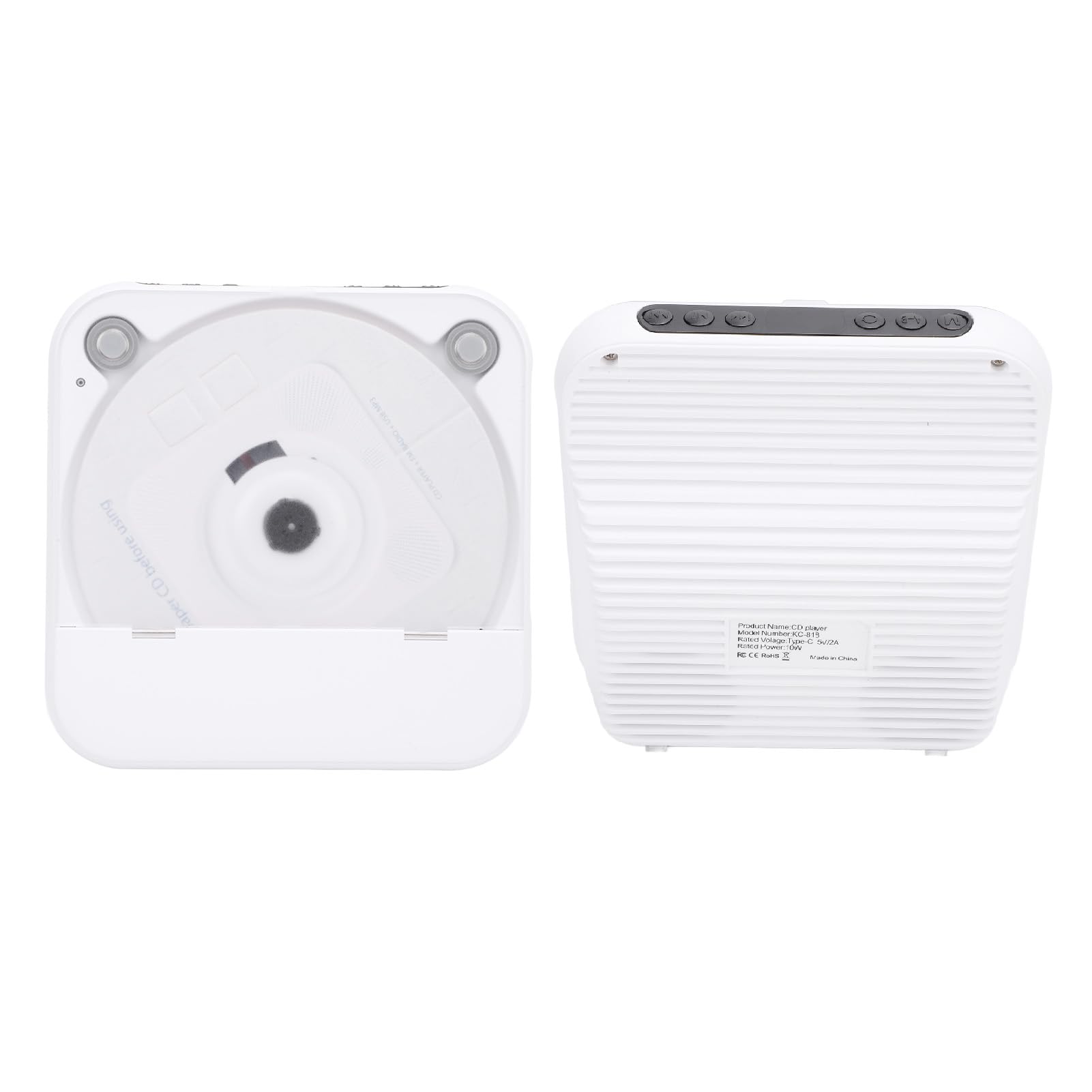 KUIDAMOS Lettore CD Portatile Bluetooth con Telecomando per la Riproduzione Domestica di più Dischi Design Elegante Batteria da 2000 MAh (Bianco)