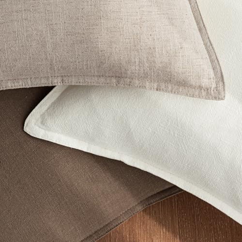 Image of 24x24 Inch Set of 2 Decorative Linen Solid Throw Pillow Covers Boho Farmhouse Euro Pillows Modern Neutral Home Decor for Couch Sofa Living Room Bed,Natural Linen
