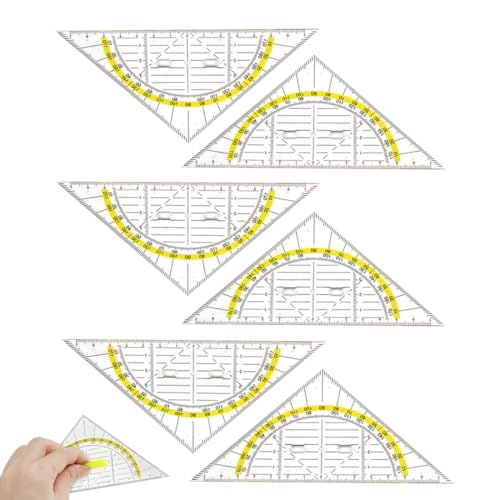SULIUDAJI 6 Piezas Juego De Transportador De Angulos Asa, Transportador Triangular De Plástico Transparente, Escuadra Y Cartabon,Regla Triangular Geométrica Adecuada Para Estudiantes,Diseñadores