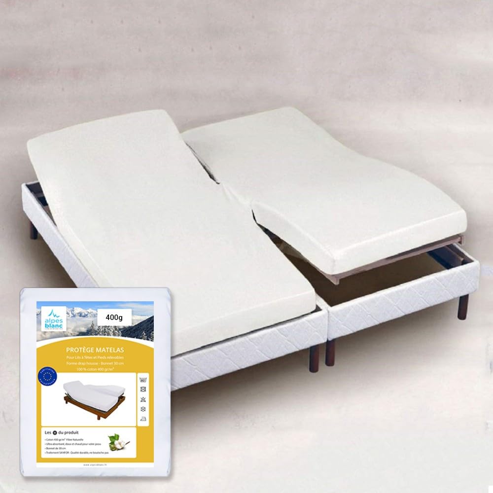 Protège matelas molleton coton lit électrique housse grand bonnet 30 cm