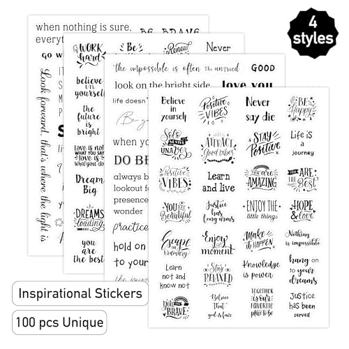 Yoksas 100Pcs Black Inspirational Quotes Stickers - Waterproof Transparent Motivational Words Stickers for Scrapbooking,Journaling,Resin Crafts Art,Tumbler